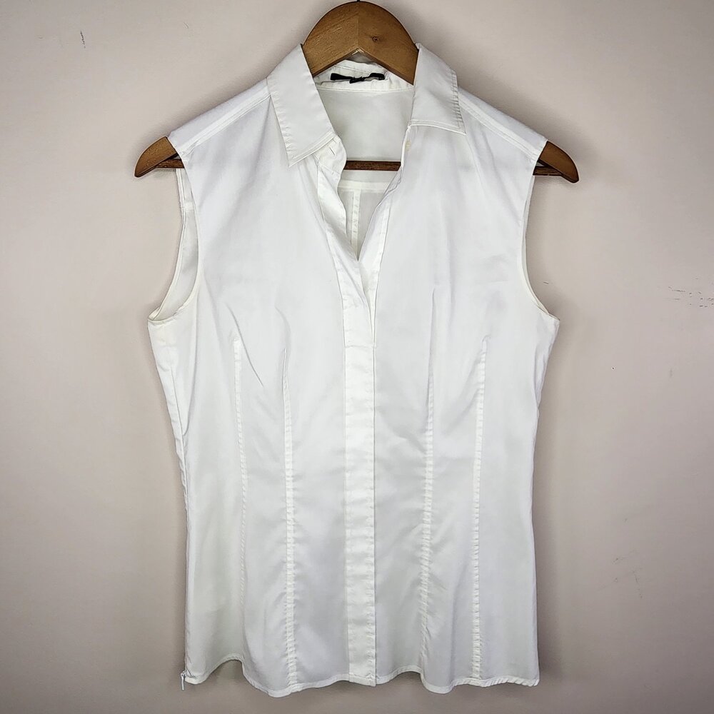 Hugo Boss Sleeveless Button-Front Blouse White Size 6